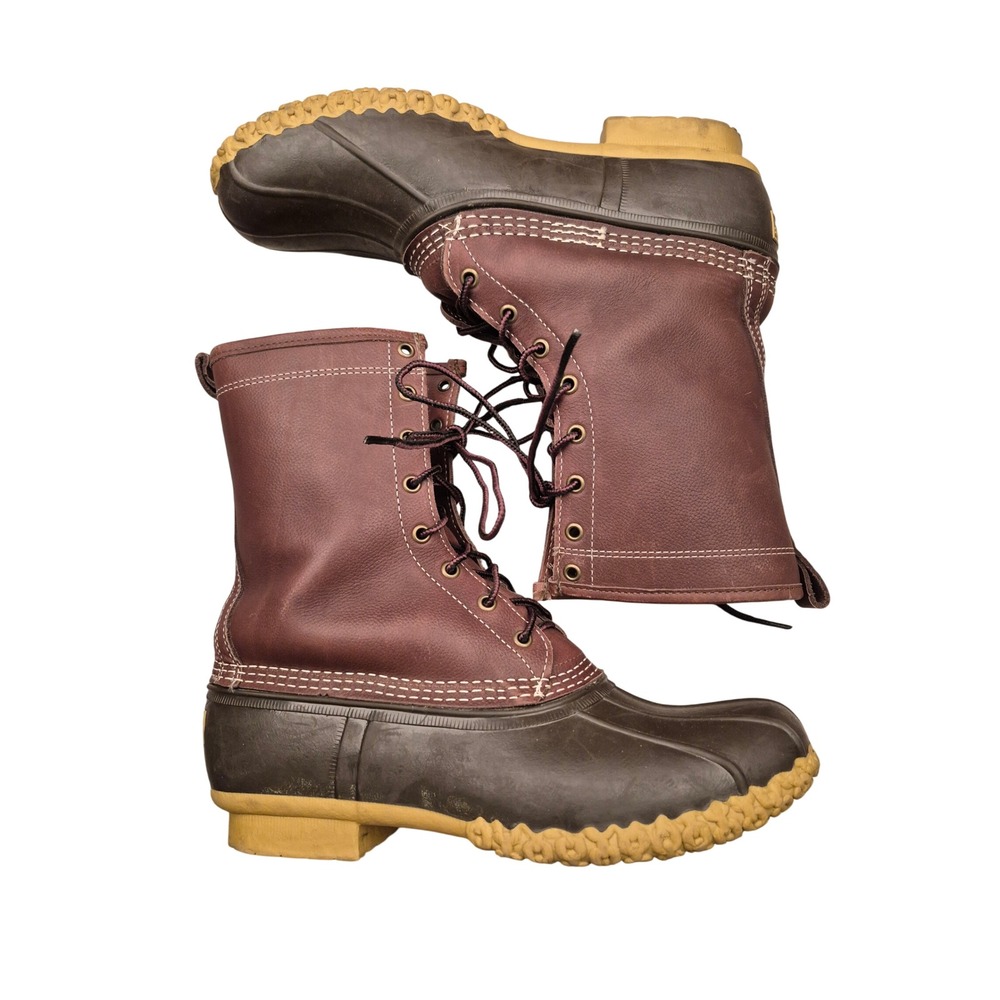 LL Bean Mens Bean Boots Brown Leather Sherpa Interior Waterproof Duck Boots 10 M